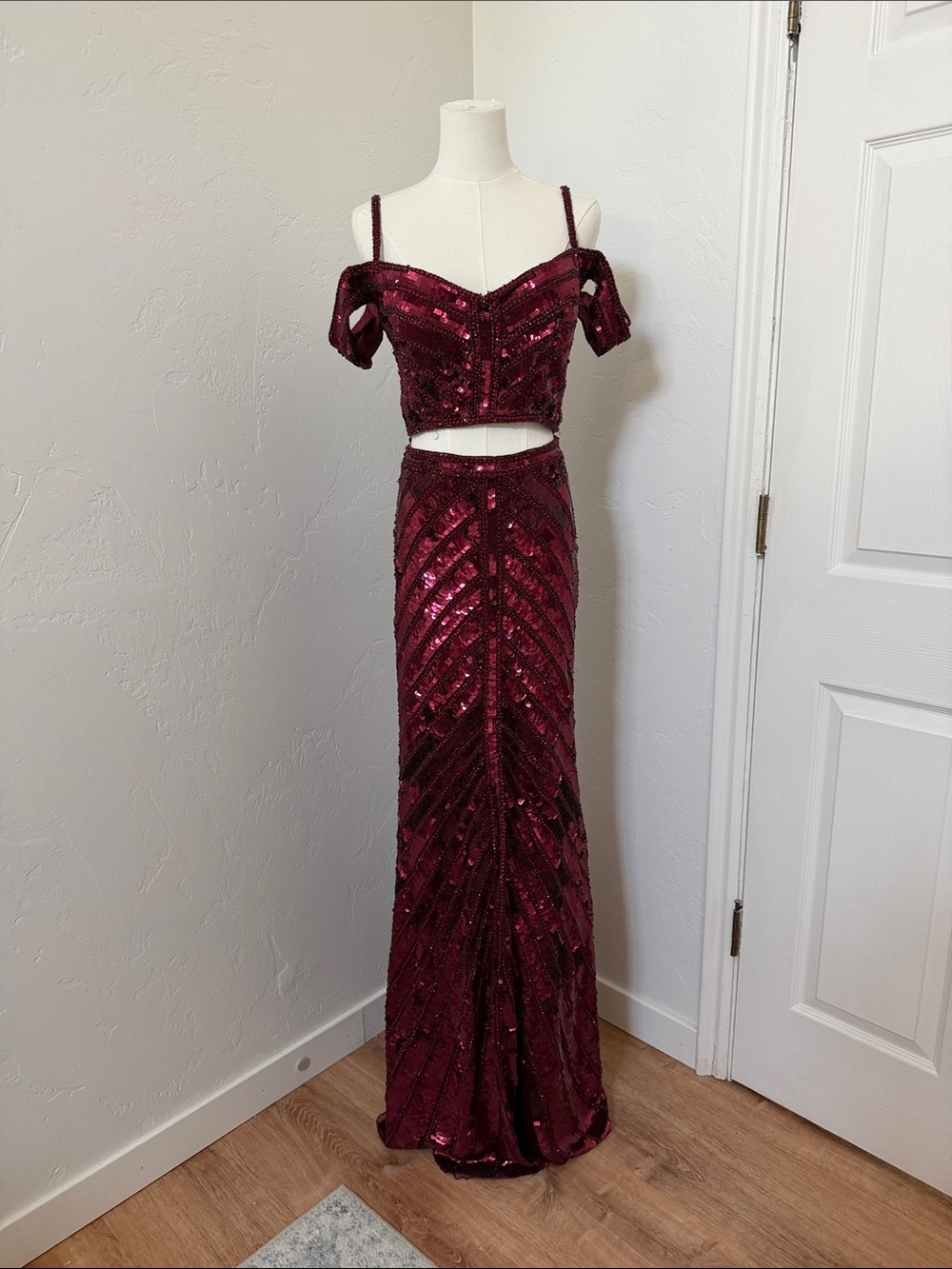 Sherri Hill 51934 Ruby Beaded Prom formal Two-Piece Off-Shoulder Dress